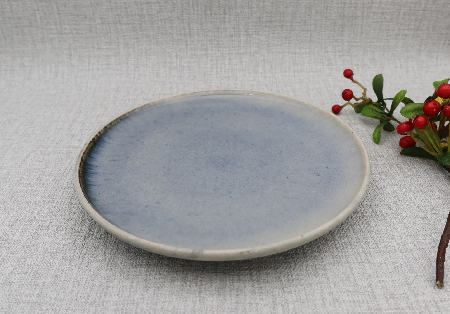 Mashiko ware flat plate and saucer, cobalt blue