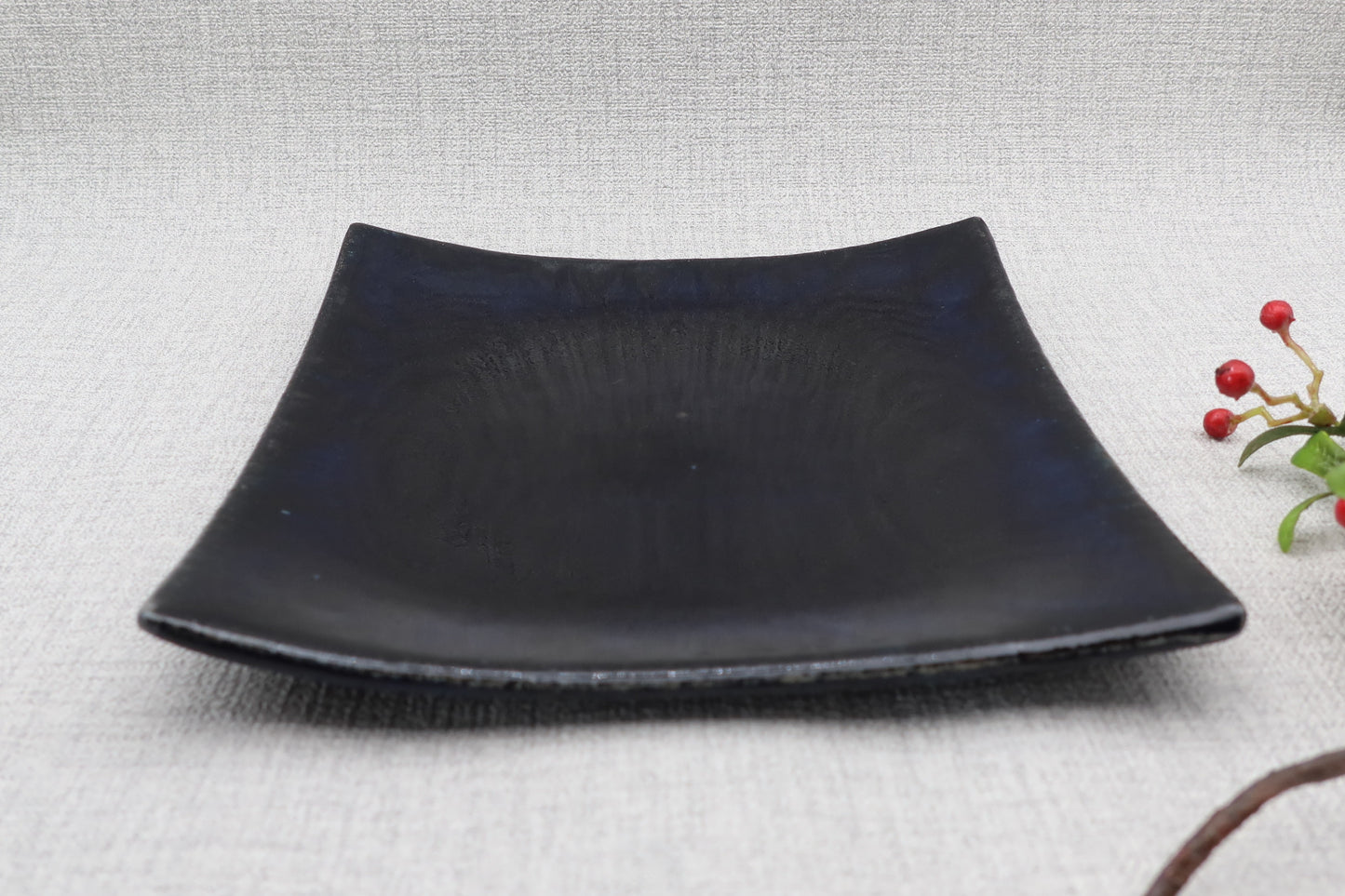 Mashiko ware flat plate, square plate, lapis lazuli color