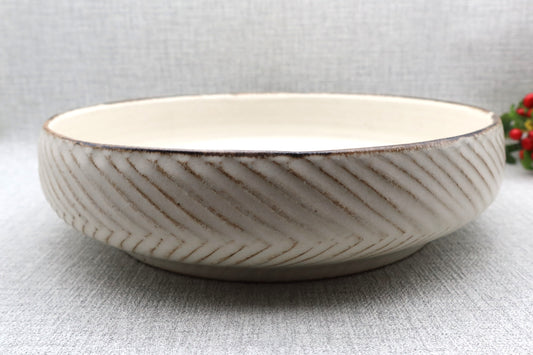 Mashiko ware deep plate, milky white