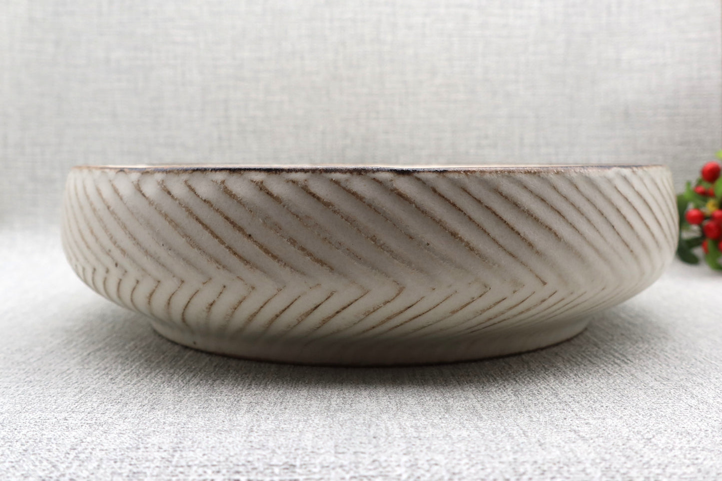 Mashiko ware deep plate, milky white