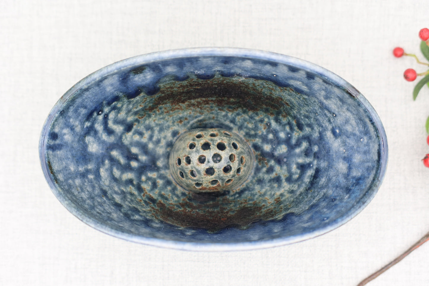 Mashiko ware flower vase, navy blue