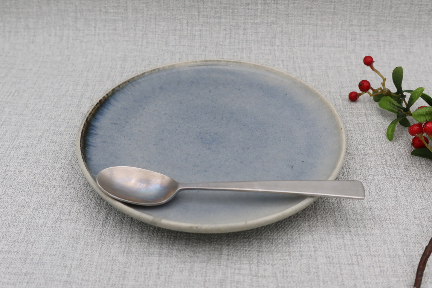 Mashiko ware flat plate and saucer, cobalt blue