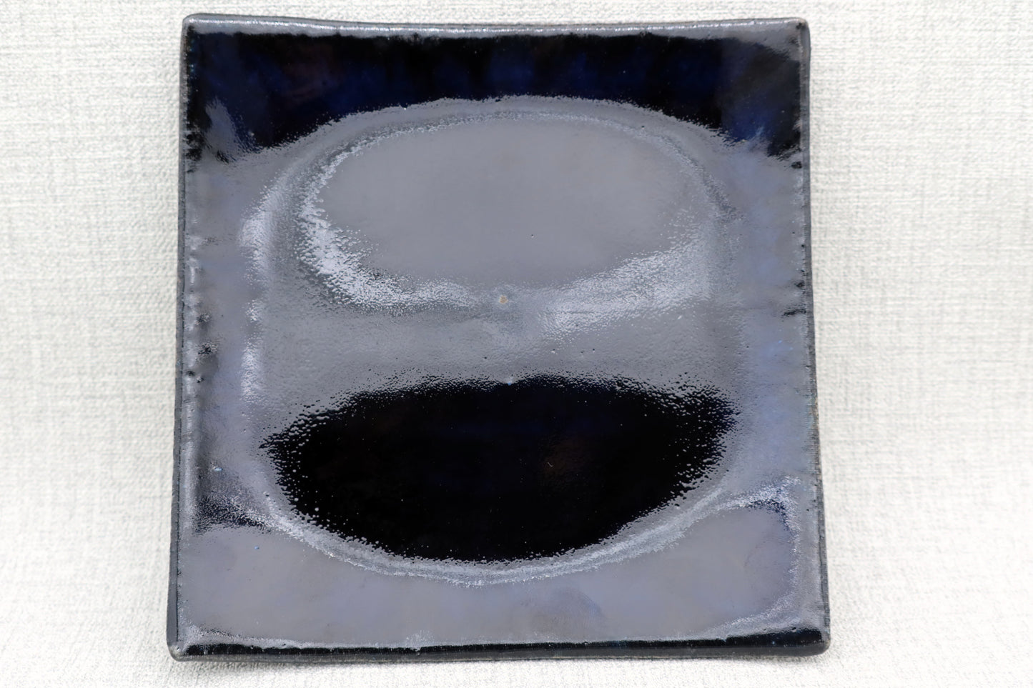 Mashiko ware flat plate, square plate, lapis lazuli color