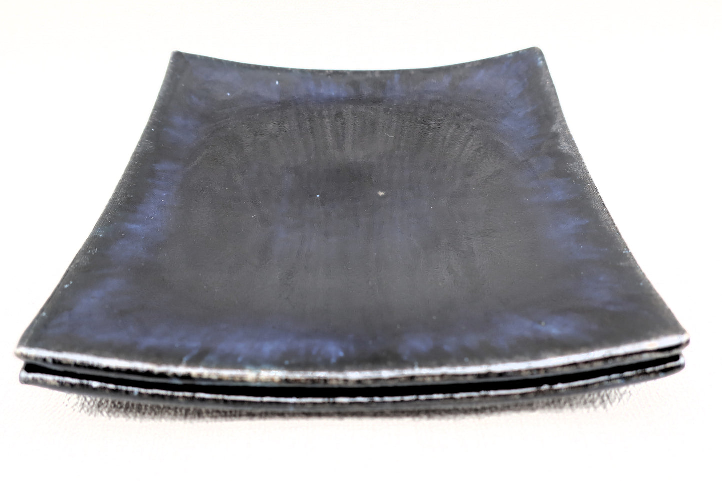Mashiko ware flat plate, square plate, lapis lazuli color