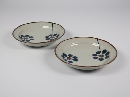Hasami ware flat plate, blue fruit, hand-painted, set of 2 small plates