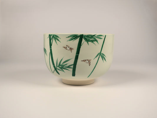 Kyo-yaki / Kiyomizu-yaki Matcha Bowl "Bamboo Sparrow"