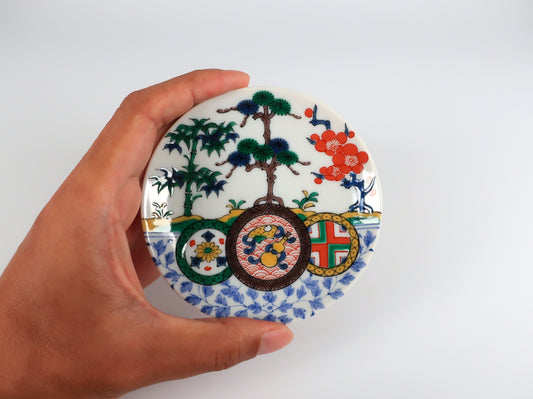 KUTANI ART SMALL PLATE "SOME-KUTANI KISSHOMON"