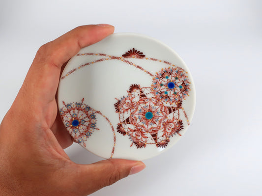 KUTANI ART SMALL PLATE "EBITCHA SAI-BYŌ MARUMON"