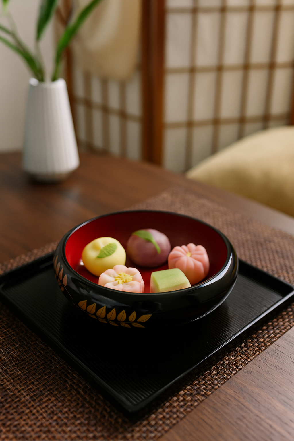 <ヴィンテージ> 会津塗 菓子器 黒内朱