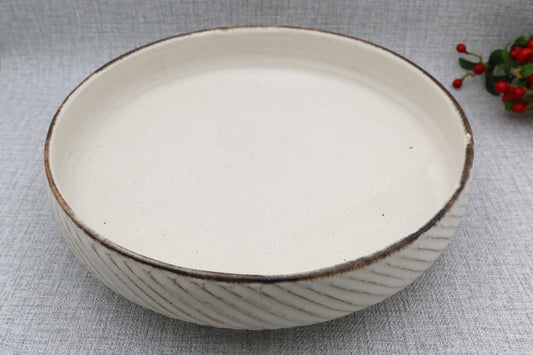 Mashiko ware deep plate, milky white