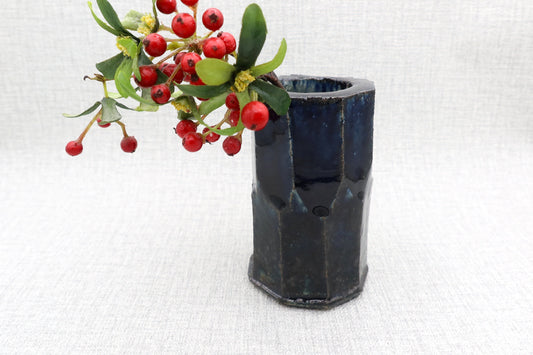Mashiko Pottery Vase, Lapis Lazuli