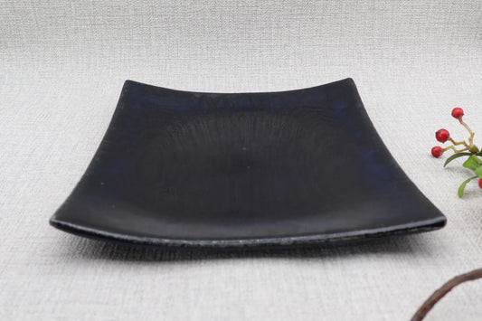Mashiko ware flat plate, square plate, lapis lazuli color