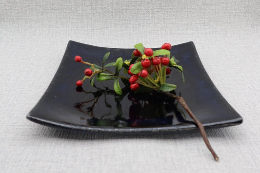 Mashiko ware flat plate, square plate, lapis lazuli color