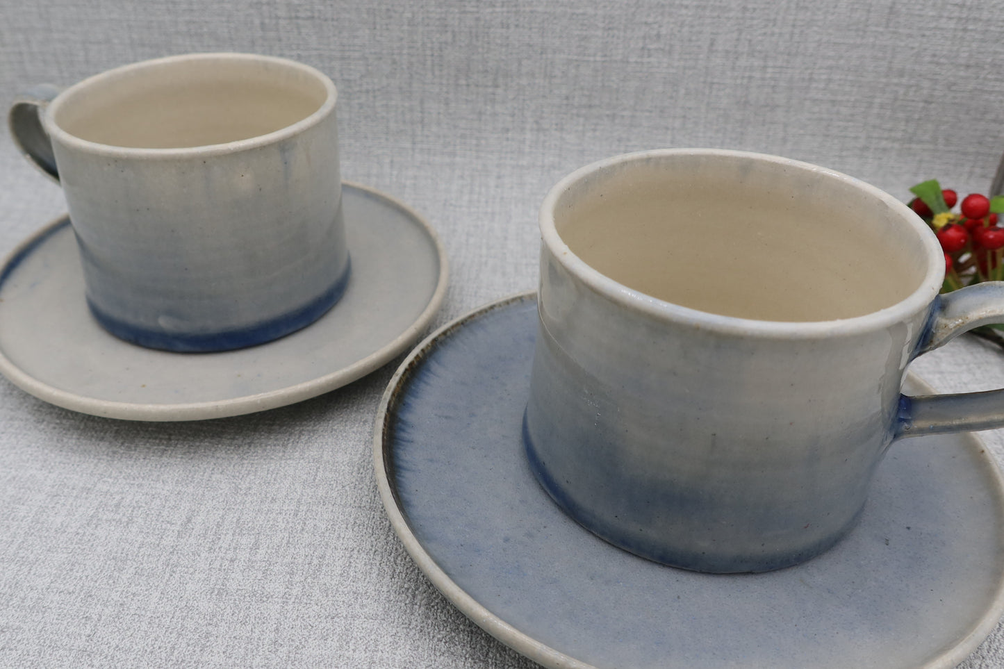 Mashiko ware flat plate and saucer, cobalt blue