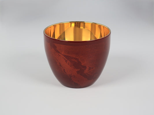 Lacquered (Shi-moa) Sake Cup, Sandalwood, Red, Yamanaka Lacquerware, Tsubame-Sanjo