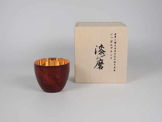 Lacquered (Shi-moa) Sake Cup, Sandalwood, Red, Yamanaka Lacquerware, Tsubame-Sanjo
