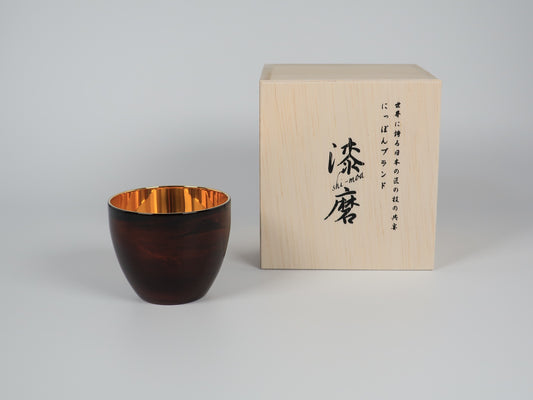 Lacquered (Shi-moa) Sake Cup, Sandalwood, Black, Yamanaka Lacquerware, Tsubame-Sanjo
