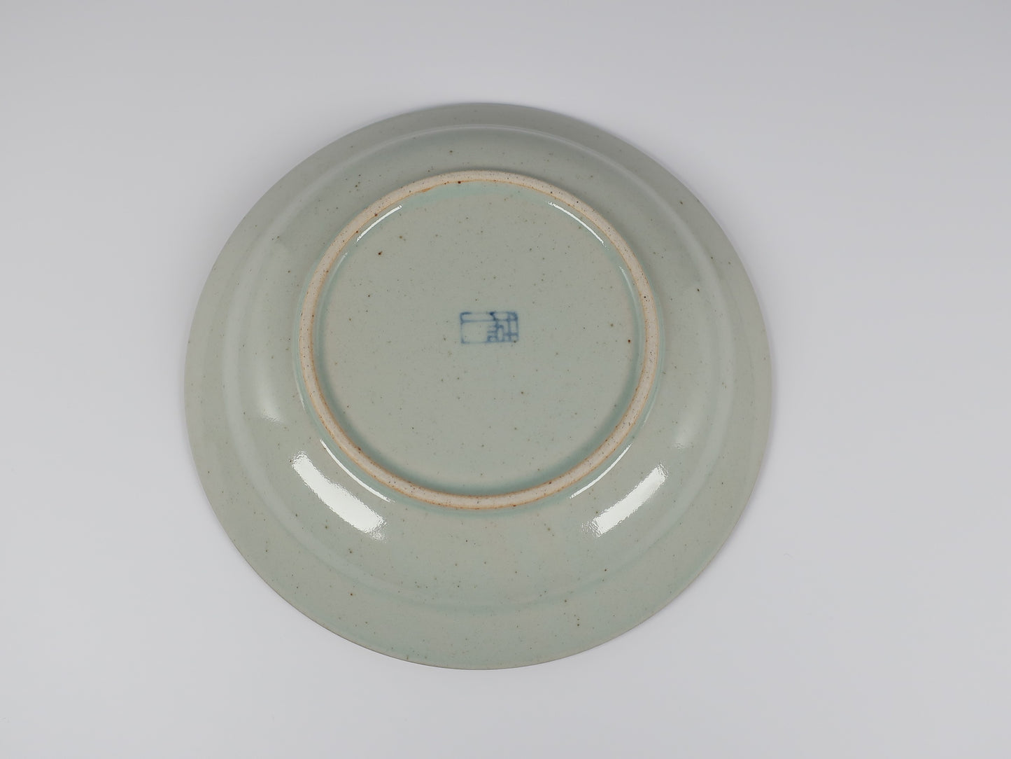 Hasami ware flat plate, hand-painted blue fruit design, 7-inch plate