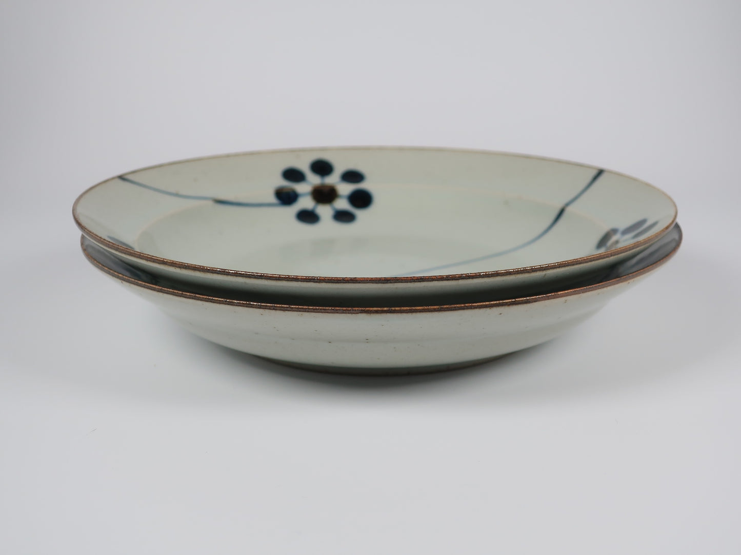 Hasami ware flat plate, hand-painted blue fruit design, 7-inch plate