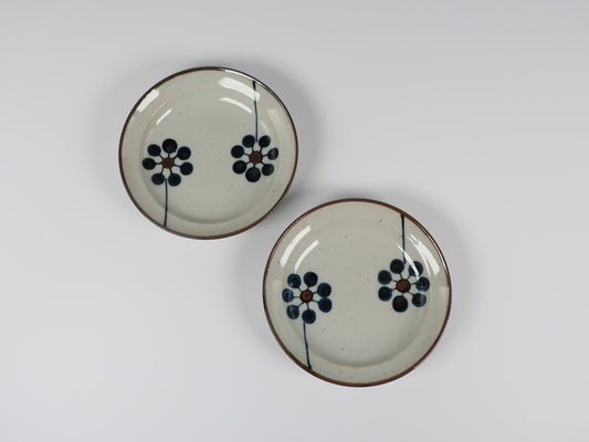 Hasami ware flat plate, blue fruit, hand-painted, set of 2 small plates
