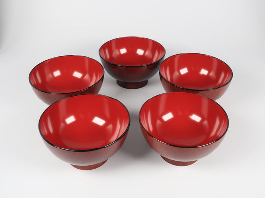 [Antique] Aizu Lacquerware Soup Bowl Set of 5