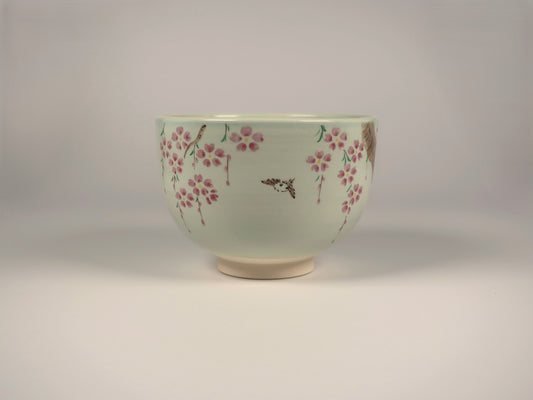 Kyo-yaki / Kiyomizu-yaki Matcha Bowl, Sakura-Sparrow