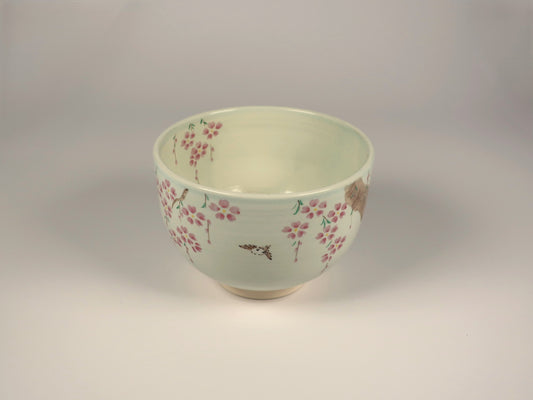 Kyo-yaki / Kiyomizu-yaki Matcha Bowl, Sakura-Sparrow