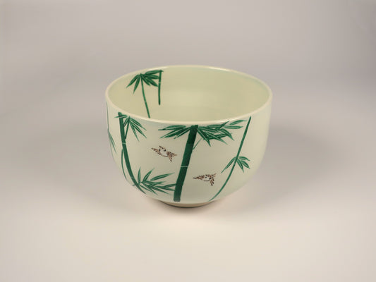 Kyo-yaki / Kiyomizu-yaki Matcha Bowl "Bamboo Sparrow"