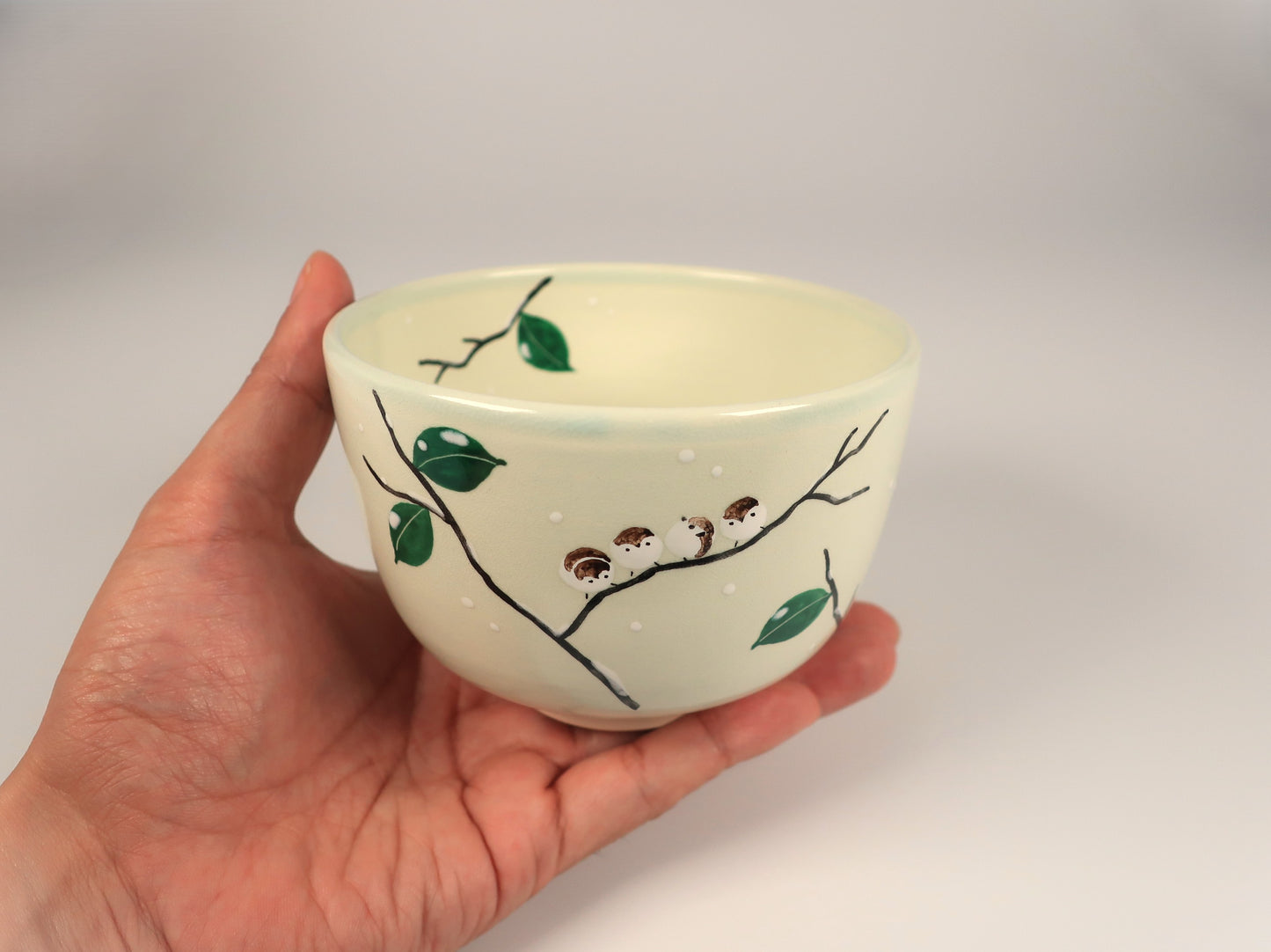 First Time Tea Ceremony Set, Basic 3 Pieces, Kyo-yaki / Kiyomizu-yaki Matcha Bowl Snow Sparrow
