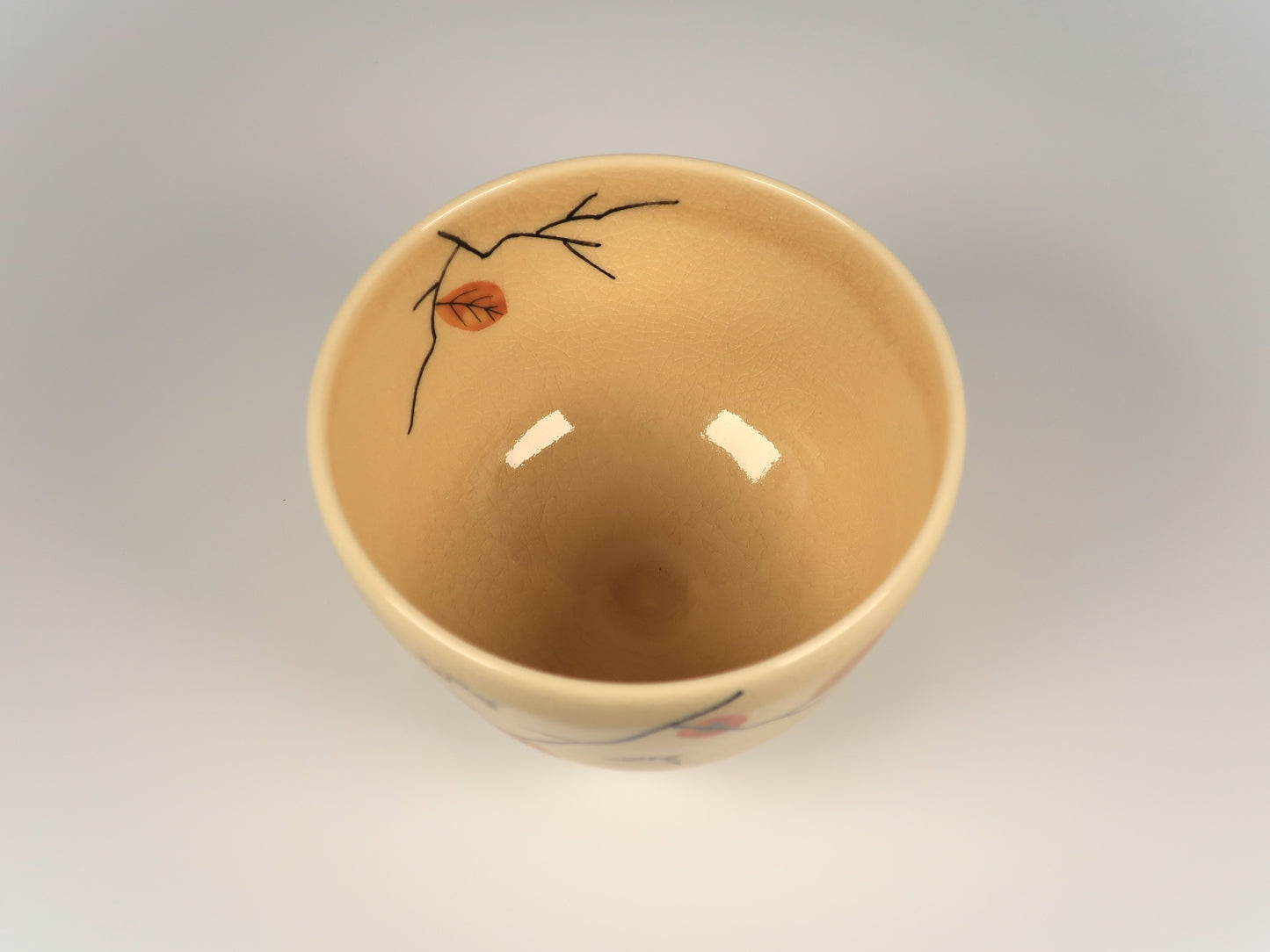 Kyo-yaki / Kiyomizu-yaki Matcha Bowl with persimmon and sparrow