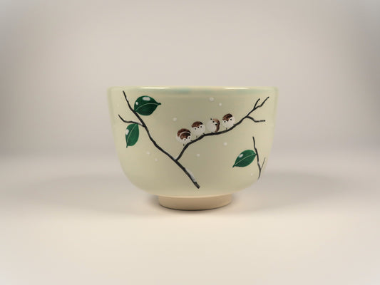 Kyo-yaki / Kiyomizu-yaki Matcha Bowl Snow Sparrow