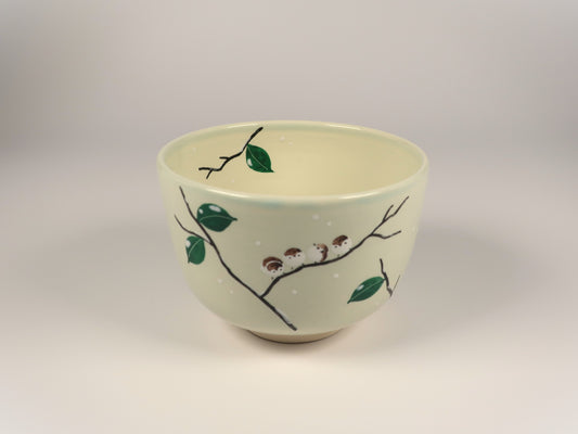 Kyo-yaki / Kiyomizu-yaki Matcha Bowl Snow Sparrow