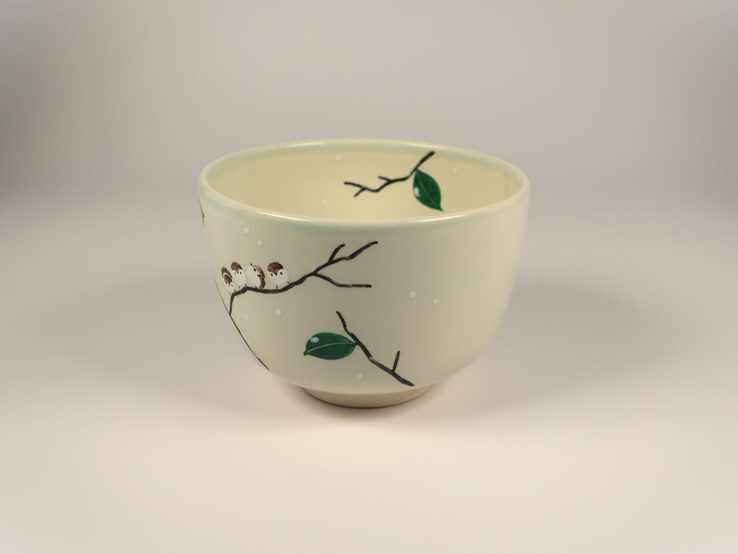 First Time Tea Ceremony Set, Basic 3 Pieces, Kyo-yaki / Kiyomizu-yaki Matcha Bowl Snow Sparrow
