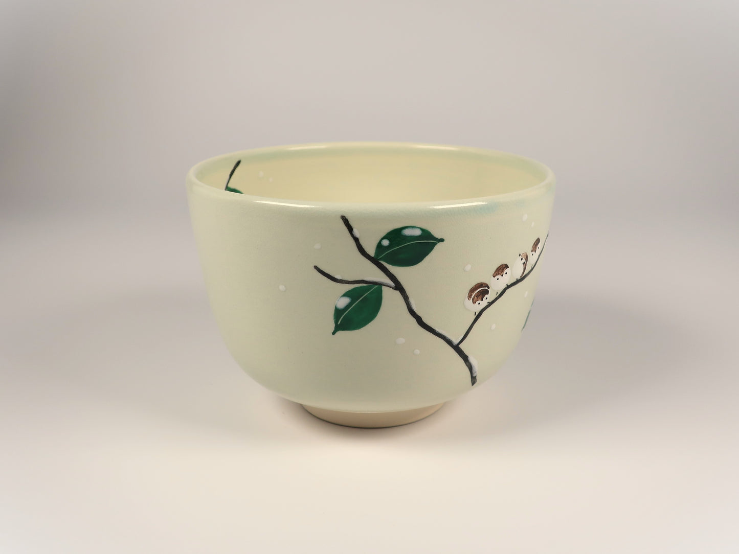 First Time Tea Ceremony Set, Basic 3 Pieces, Kyo-yaki / Kiyomizu-yaki Matcha Bowl Snow Sparrow