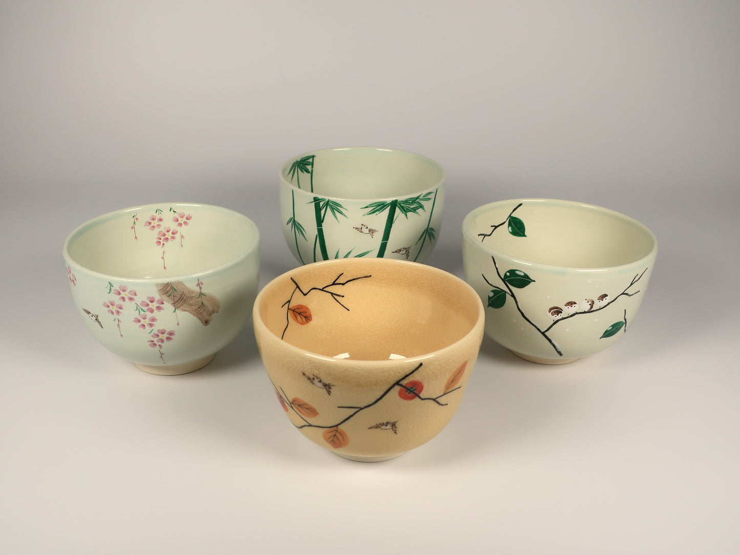 First Time Tea Ceremony Set, Basic 3 Pieces, Kyo-yaki / Kiyomizu-yaki Matcha Bowl Snow Sparrow