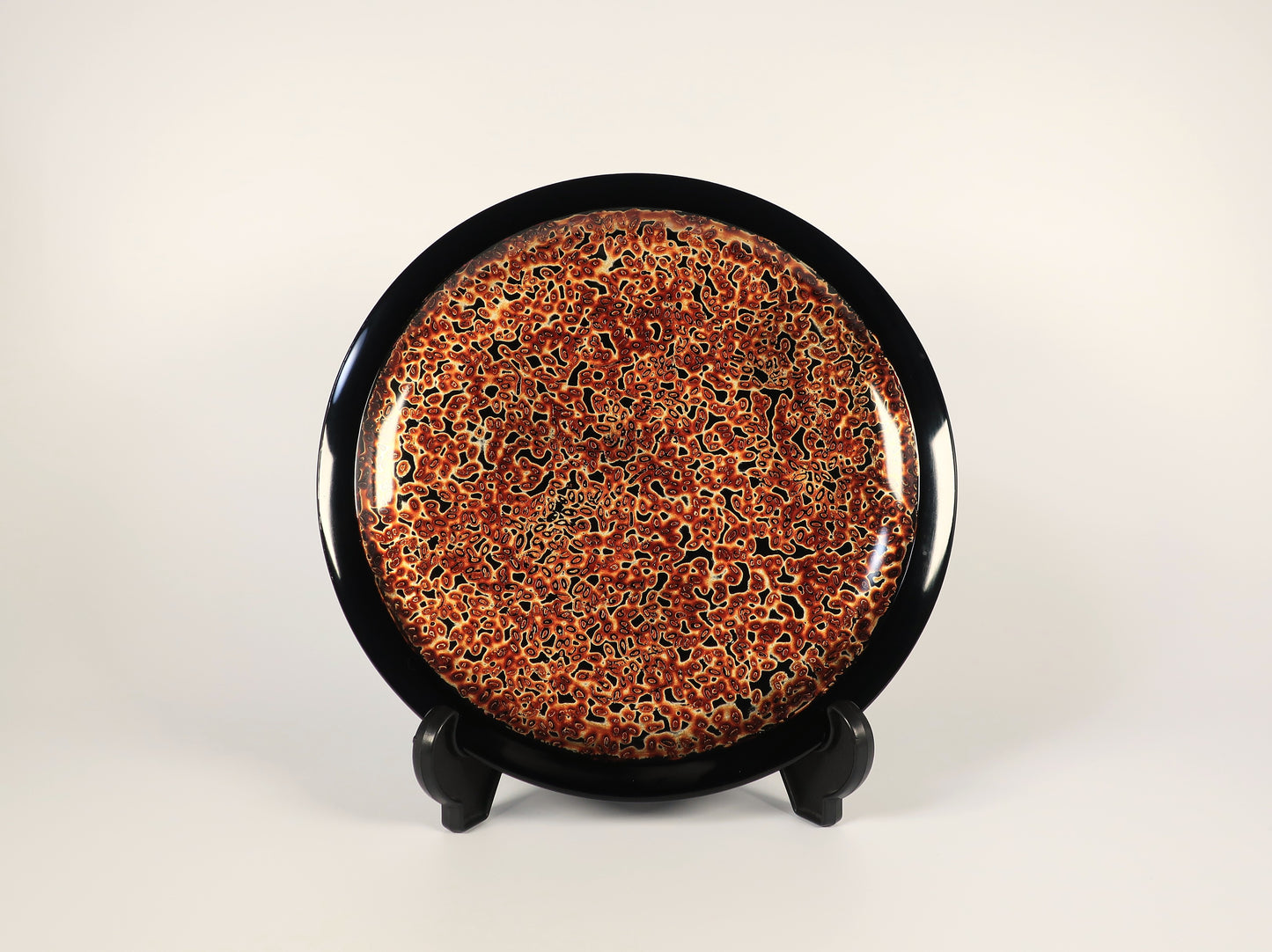 Aizu lacquerware flat plate with golden insect-eaten lacquer