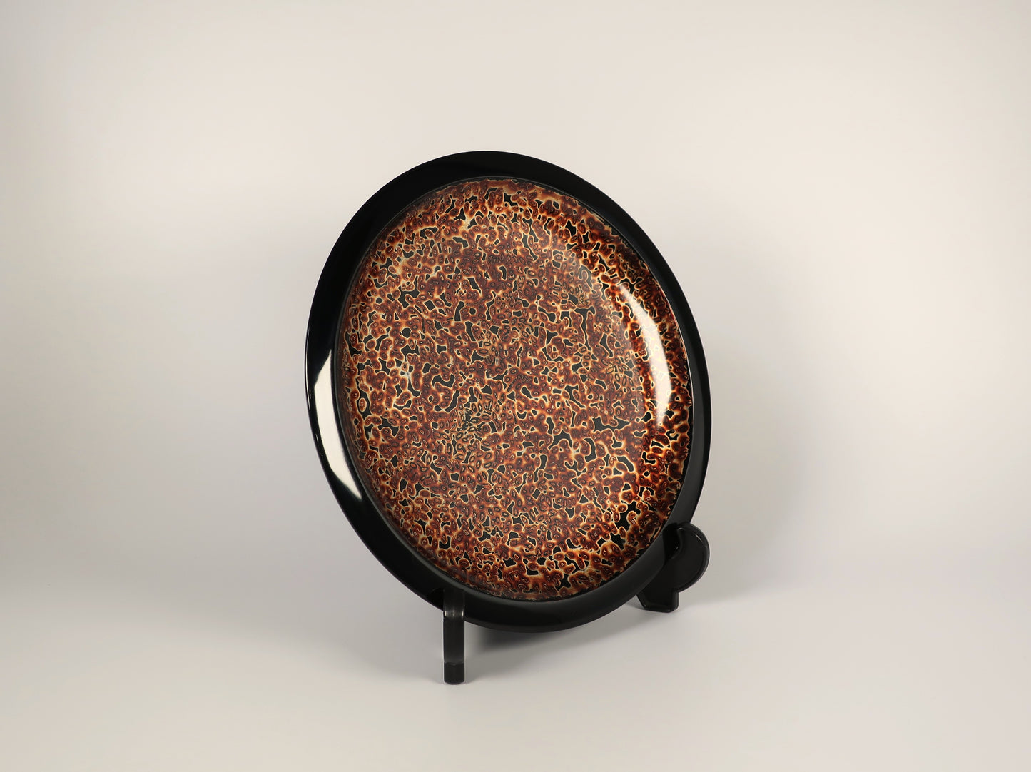 Aizu lacquerware flat plate with golden insect-eaten lacquer