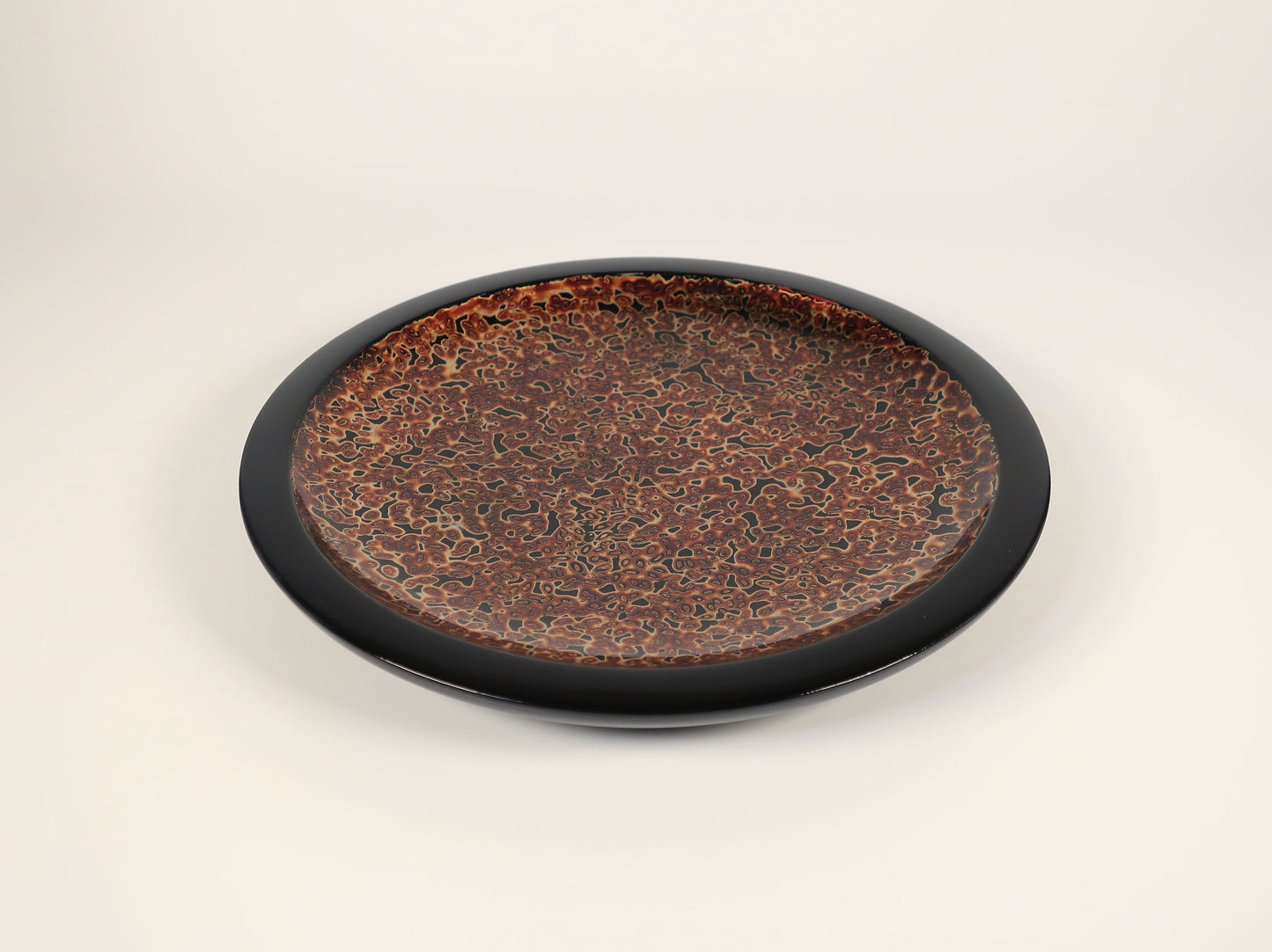 Aizu lacquerware flat plate with golden insect-eaten lacquer