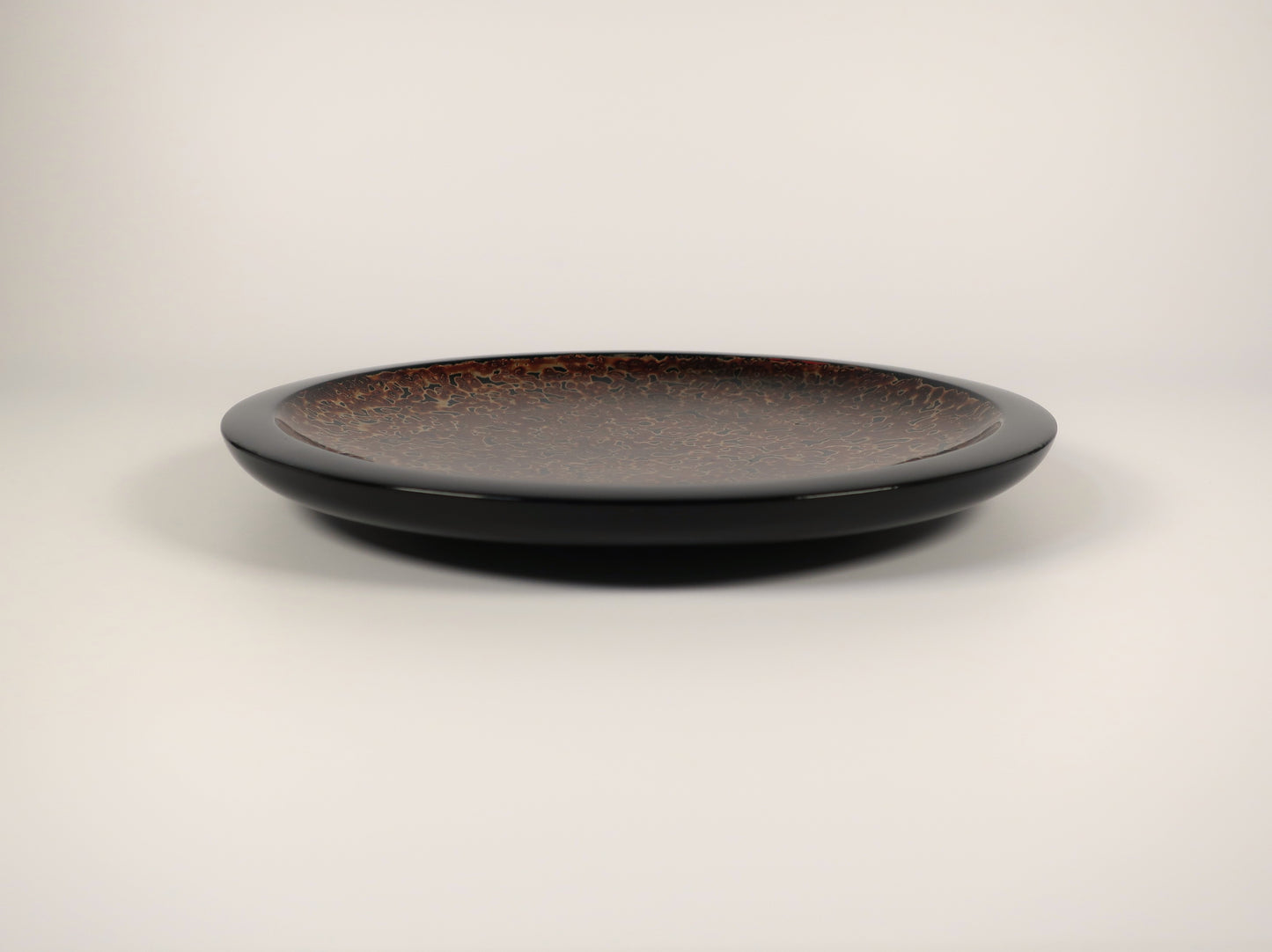 Aizu lacquerware flat plate with golden insect-eaten lacquer