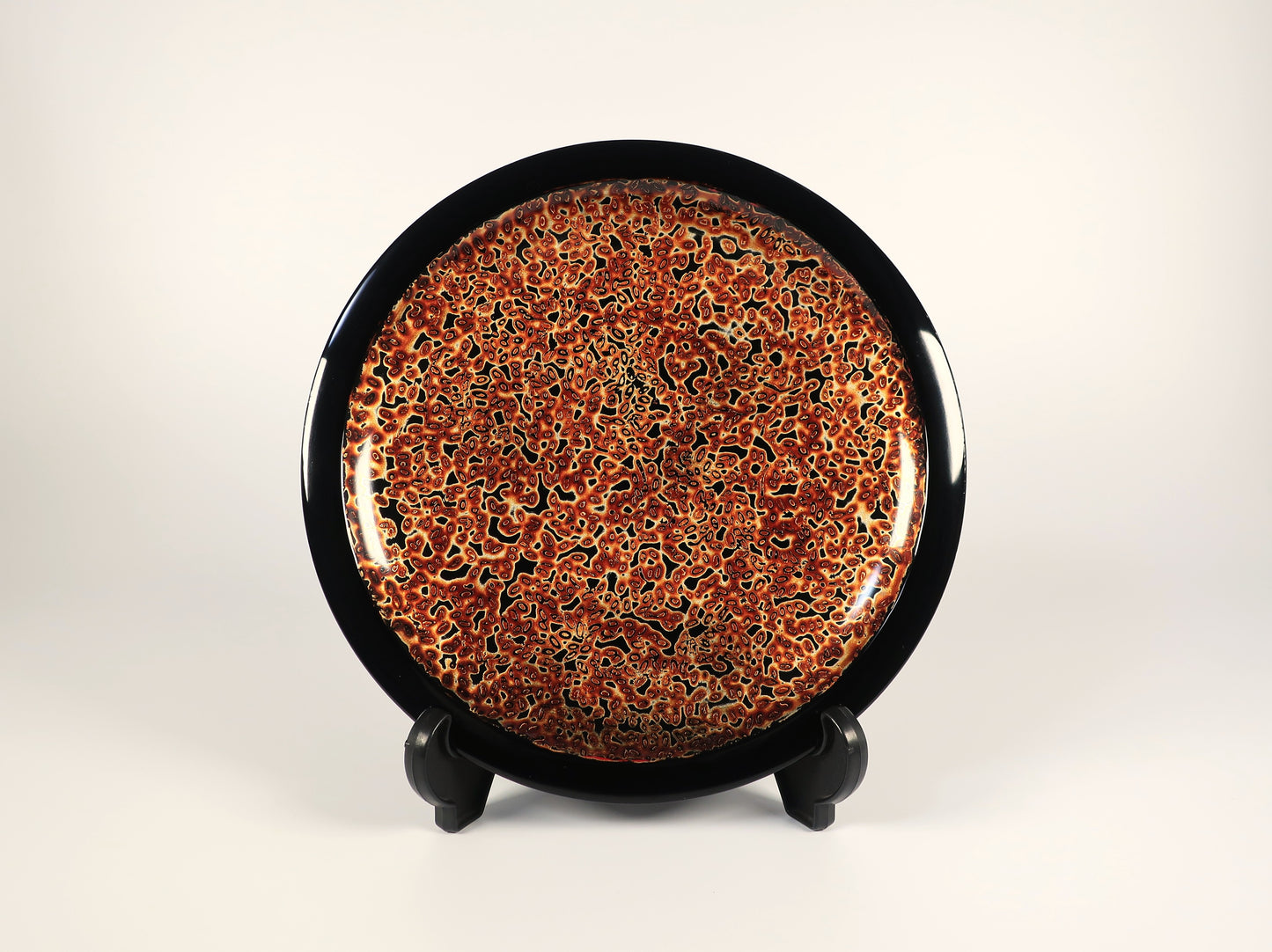 Aizu lacquerware flat plate with golden insect-eaten lacquer