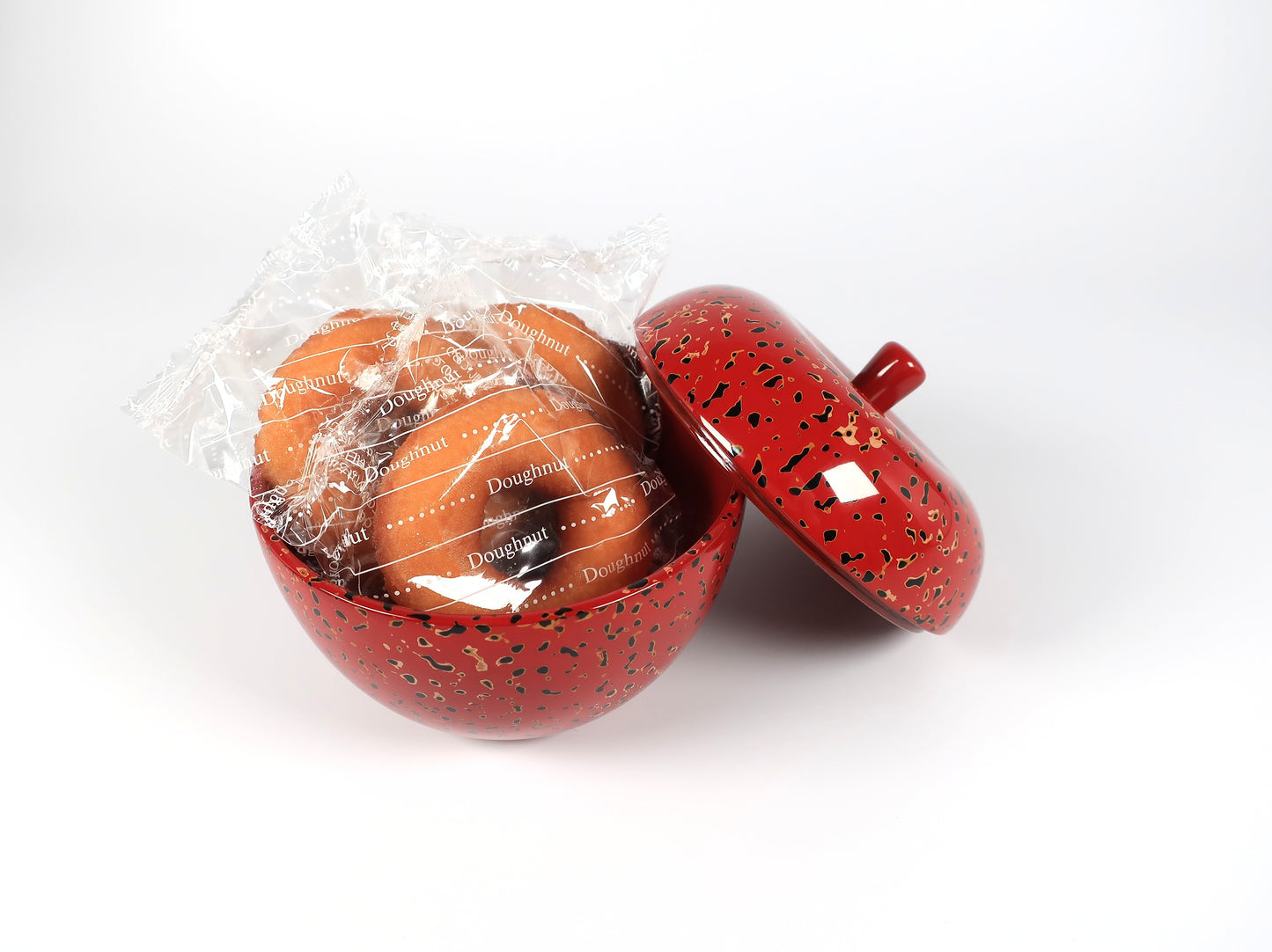 津軽塗　りんごボンボン（菓子器）　唐塗　茜