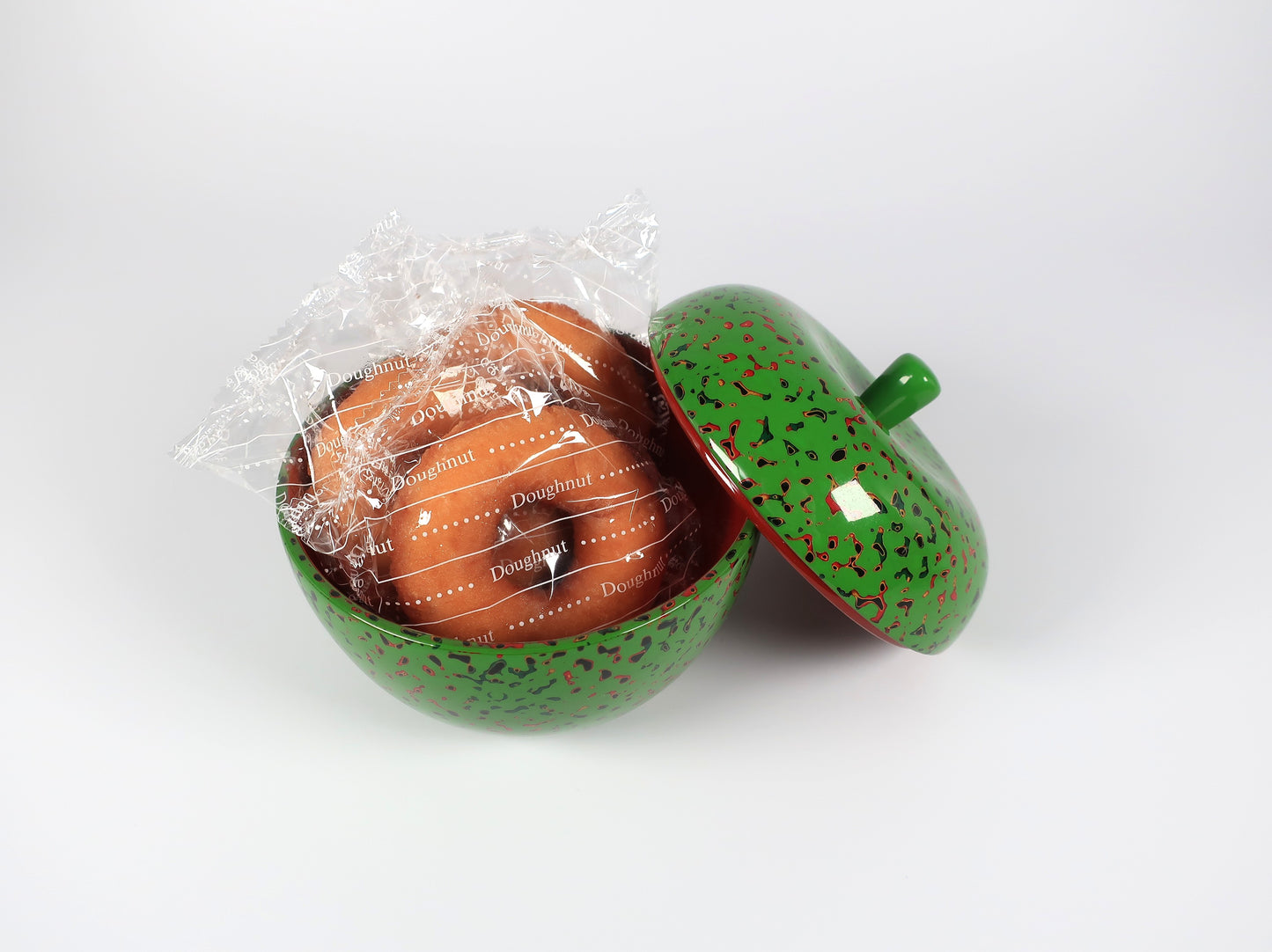 津軽塗　りんごボンボン（菓子器）　唐塗　鶯