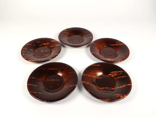 [Vintage] Kakunodate Kaba-zaiku Teacup Saucer Set of 5, Wild Cherry Bark