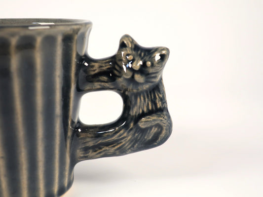 Mashiko ware cat handle straight mug - Ocean Blue