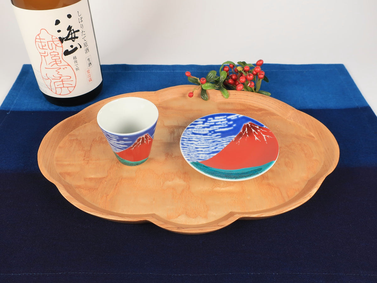 Kutani-yaki – O-choko Fuji rouge (Collection Choko de bon augure)