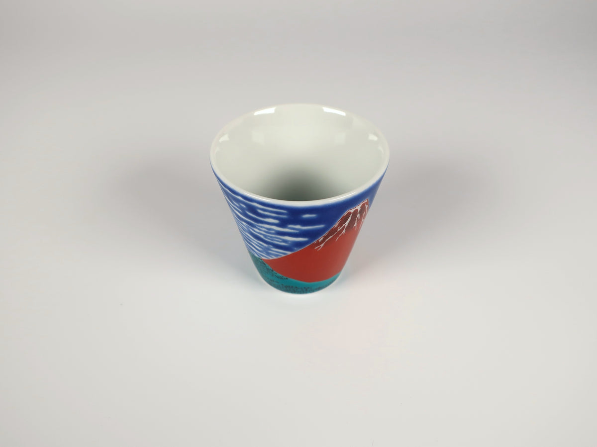 Kutani-yaki – O-choko Fuji rouge (Collection Choko de bon augure)
