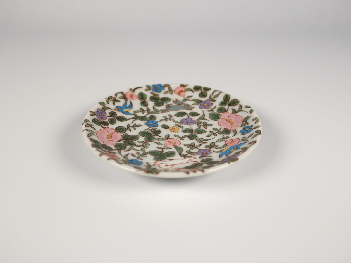 KUTANI ART SMALL PLATE "FLOWERS & RABBITS"