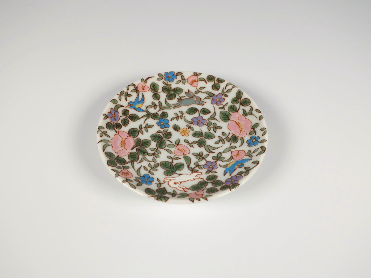 KUTANI ART SMALL PLATE "FLOWERS & RABBITS"