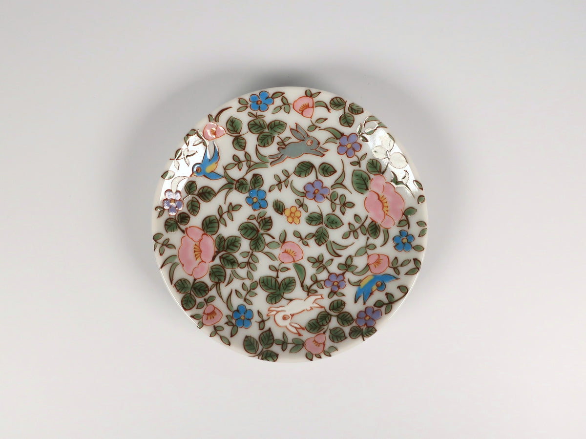 KUTANI ART SMALL PLATE "FLOWERS & RABBITS"