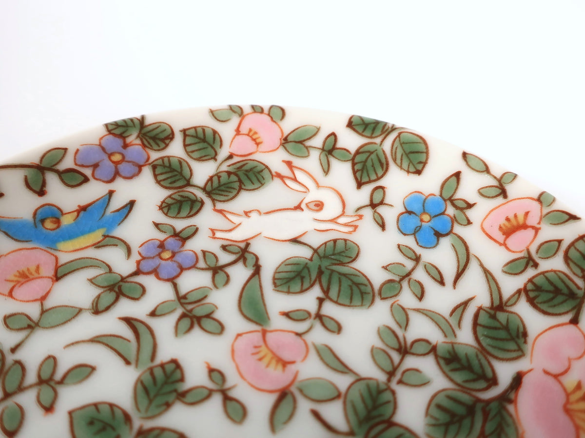 KUTANI ART SMALL PLATE "FLOWERS & RABBITS"